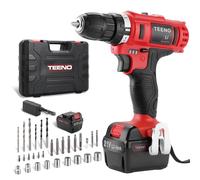 Taladro atornillador inalámbrico TEENO 21V, equipado con 2 baterías de 1,5Ah, par de 35Nm, ajuste de 18+1 niveles, 2 velocidades y luz LED, ideal para proyectos de bricolaje.