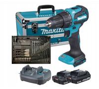 Taladro atornillador percusión makita dhp490wvx7 18v 2x2ah y caja de