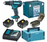 Taladro Atornillador Percutor A Batería Makita DHP482FJX4 18 Volt 2X3Ah + Juego