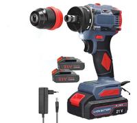 Taladro atornillador, tornillo de percusión inalámbrico de 21 V, destornillador desatornillador inalámbrico con 2 baterías, 55 Nm de par, 2 velocidades variables, LED, taladro de percusión para