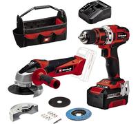 Taladro con batería TE-CD 18/40 Li + amoladora angular con batería TC-AG 18/115 Li PXC (iones de Li, 2x18V, incl. 1 batería 4Ah y cargador, accesorios de amoladora angular, caja de puntas, bolsa)