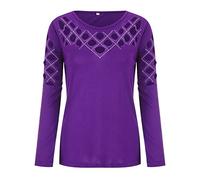 Taladro de algodón hueco mezcla larga tops de manga larga en talla grande para mujer pulsera de invierno mujer negro plata, morado, 4XL