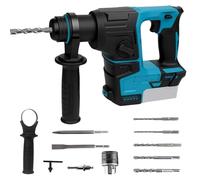 Taladro de martillo eléctrico inalámbrico compatible con batería Makita de 21 V, motor sin escobillas, taladro de martillo giratorio resistente con 7 brocas para hormigón, ladrillo, pared, metal