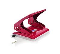 Taladro de Mesa/Oficina- Perforadora Metálica con 2 Agujeros, Gran Resistencia y Capacidad, Perfora hasta 20 Hojas, Guía de Corte, Reverso con Depósito y Tapa - by SDI por Office Box (Rojo)