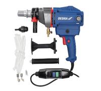 Taladro de núcleo DEDRA Diámetro máx. 130 mm Espesor 1700 W Peso 4 8 kg 0-1990 RPM Protección IP20 Mango suave Velocidad ajustable continuamente Interruptor PRCD Fijación corona 1 ¼ pulgada
