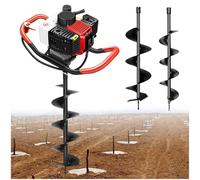 Taladro de tierra a gas, motor de 4 tiempos de 199 cc, con 3 brocas para una instalación eficiente de postes de valla y perforación de suelo de jardín