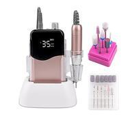 Taladro de uñas, base portátil, máquina de taladro de uñas inalámbrica, 35000 rpm, recargable, lima de uñas eléctrica, inalámbrica, oro rosa, herramientas profesionales para uñas, juego dorado-A
