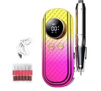 Taladro de Uñas Eléctrico 35000RPM Lima de Uñas Eléctrica Sin Cable Profesional Portátil Recargable Kit de Manicura y Pedicura con Pantalla LED para Gel o Acrilicas-Yellow