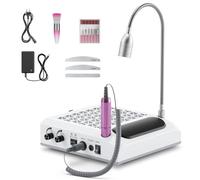Taladro de uñas eléctrico 4 en 1 con extractor de 80 W y filtro lavable - Cortaúñas profesional de 30 000 RPM con luz LED de 5 W, 3 limas de media luna de doble cara para manicura