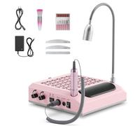 Taladro de uñas eléctrico 4 en 1 con extractor de 80 W y filtro lavable - Cortaúñas profesional de 30 000 RPM con luz LED de 5 W, 3 limas de media luna de doble cara para manicura