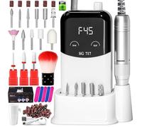 Taladro de uñas eléctrico profesional, 45000 rpm, portátil, recargable, Efile sin cable, kit de lima de uñas eléctrica para mujeres (blanco)
