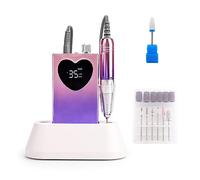 Taladro de uñas, pantalla irregular de 35000 rpm, taladro de uñas portátil con base de escritorio, máquina de perforación de batería inalámbrica, mango rosa, herramientas de uñas profesionales