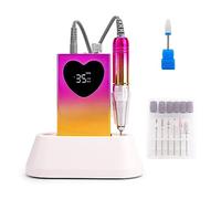 Taladro de uñas, pantalla irregular de 35000 rpm, taladro de uñas portátil con base de escritorio, máquina de perforación de batería inalámbrica, mango rosa, herramientas de uñas profesionales
