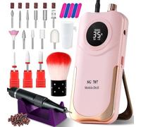 Taladro de uñas portátil inalámbrico, lima eléctrica de uñas de 35000 RPM con soporte, lima de uñas recargable para uñas, herramienta eléctrica Dremel de uñas para mujeres (rosa)