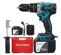 Taladro Inalámbrico Baterías 200N.m 1/2 Pulgada Portabrocas de Metal sin Llave 20+3 Posiciones 0-2150RMP Martillo de Impacto de Velocidad Variable Taladro Destornillador