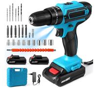 Taladro inalámbrico de 28 V con 2 baterías + 24 accesorios, 25 + 3 ajustes de par, 2 velocidades, LED DIY para hogar y jardín