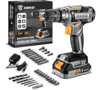 Taladro Inalámbrico, DEKOPRO 20V Taladro Atornillador Bateria con 1 Baterías y Cargador, 40 Nm, 2 Velocidad y LED, Adecuado para Bricolaje en Casa y Jardín,Gris