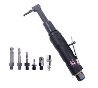 Taladro neumático roscado de aire para aviones de 1/4"-28, tamaño de portabrocas 0.3HP con 5 brocas para mantenimiento de aviones industriales, ángulo recto de 90 grados