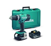 Makita - DHP453RFE - Atornilladora taladradora de percusión con 2 baterías, Li-Ion, 18 V, 3 ah, 42 nm, caja de plastico