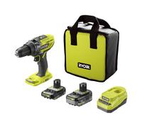 RYOBI ONE+ 18V Taladro percutor R18PD3-242S - 50 Nm, mandril 13 mm, 2 velocidades (0-500/0-1.800 rpm), 24 ajustes de par - Kit con baterías 2,0 Ah + 4,0 Ah, cargador y bolsa
