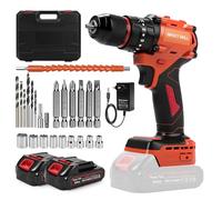 Taladro Percutor a Batería 21V, 2 Baterías 1.5Ah, 50Nm, 20+1 Ajustes de Par | Taladro Atornillador Eléctrico, 2 Velocidad, 24 Accesorios, LED Luz para Hogar, Bricolaje, Destornillador Eléctrico Brushless