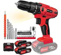 Taladro Percutor a Bateria 21V, 45NmAtornillador Electrico 2x1.5Ah Baterías, 10mm Portabrocas Metálica, Destornillador inalámbrico, 25+1 Ajuste de Par, 2 Velocidad, 29 Accesorios, LED Luz