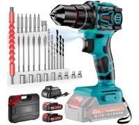 Taladro Percutor a Batería 21V, 70 Nm Max, 2 Baterías de 2,0 Ah | 25+3 Niveles de Par, 2 Velocidades, Luz LED, Portabrocas de 10 mm, Para Reparaciones y Bricolaje