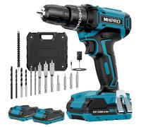Taladro Percutor a Bateria 21V, MHPRO Taladro Atornillador Bateria con 2x2.0Ah Baterías, Atornillador Electrico 42Nm, 25+3 Ajuste de Par, 14 Accesorios, 2 Velocidad, LED Luz Para Hogar, Bricolaje