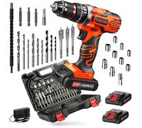Taladro Percutor a Bateria 21V, Taladro Atornillador Batería 2 baterías de 2,0Ah, torque máximo de 45Nm, 2 velocidades, 25+3 torque, 10mm mandril de metal, kit de accesorios de 27 piezas con maletín