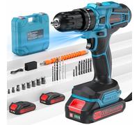 Taladro Percutor a Bateria 21V,Taladro Atornillador Bateria con 2x2.0Ah Baterías, 45Nm Atornillador Electrico,25+3 Ajuste de Par, 2 Velocidad, LED Luz, para en casa y jardín,bricolaje