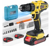 Taladro Percutor a Bateria 21V,Taladro Atornillador Bateria con 2x2.0Ah Baterías, 45Nm Atornillador Electrico,25+3 Ajuste de Par, 2 Velocidad, LED Luz, para en casa y jardín,bricolaje (Amarillo)