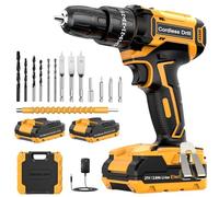 Taladro Percutor a Bateria 21V, Taladro Atornillador Bateria con 2x2.0Ah Baterías, Atornillador Electrico 42Nm, 25+3 Ajuste de Par, 14 Accesorios, 2 Velocidad, LED Luz Para Hogar, Bricolaje