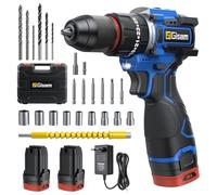 Taladro Percutor a Bateria, 65Nm Destornillador Eléctrico con Ajuste de Par 25+3 Modos, Taladro Atornillador Bateria con 2 Baterías 2000mAh, 2 Velocidad, 28 Accesorios, LED Luz Para Hogar, Bricolaje