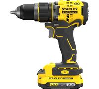 STANLEY FATMAX Taladro Percutor Sin Cable V20 (18V), Motor Sin Escobillas, 80Nm, 2 Baterías 2Ah, Cargador, Maletín, Portabrocas Metálico 13mm, 14 Posiciones de Par, SFMCD721D2K-QW