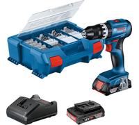 Bosch Professional 18V System taladro con percusión a batería GSB 18V-45 (velocidad de giro 1900 rpm, incl. 2 baterías 2.0Ah, GAL 18V-2082, set con 82 accesorios, L-Case Pick & Click)