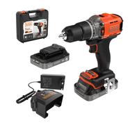 Taladro percutor inalámbrico BLACK+DECKER POWERCONNECT con 2 baterías de 2.0Ah, cargador de 1A y maletín BCD383D2XK