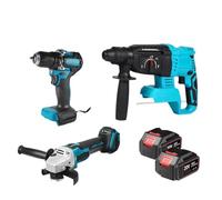 Taladro Percutor Kit Combinado De Amoladora Angular Eléctrica Sin Escobillas De 125 Mm, Taladro De Impacto De 13 Mm Y Martillo Rotativo(Two battery)