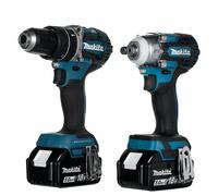 Taladro percutor - MAKITA - DHP484Z + DTW300Z - Inalámbrico - 18V - 3 baterías 5Ah
