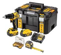 Taladro percutor y atornillador DEWALT XR 18V - 2 baterías 5.0Ah - Cargador - Cinta métrica 5m - Maletín atornillador