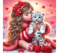 Taladro redondo completo 5D DIY Loving Girl White Tiger Craft 40 x 40 cm