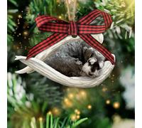 Talataca Schnauzer 2D - Adorno de Navidad de madera plano en miniatura, ángel durmiente, decoración de árbol de pino conmemorativo, colgante de casa, recuerdo de víspera, accesorios de espejo de coche