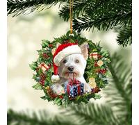 Talataca White West Highland Terrier con sombrero de Navidad con corona Westie 2D plano para espejo retrovisor de coche, accesorios para árbol de Navidad, adorno para colgar en el interior, colgante
