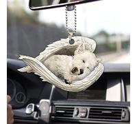 Talataca White West Highland Terrier Sleeping Angel Wing Westie Memorial 2D Flat Car Espejo retrovisor Accesorios Decoración de árbol de Navidad Colgante Colgante Interior Retrovisor Colgante