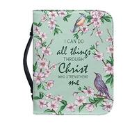 Talayituse Fundas para la Biblia de colibrí en flor de cerezo para mujeres, funda para la Biblia con texto en inglés "I Can Do All Things", funda protectora para libros de iglesia, con asa duradera y