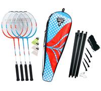 Talbot Torro Set de Badminton Premium 4-Fighter, Juego Completo, 4 Raquetas de Aluminio, Ligeras y Manejables, 3 Volantes, Juego Completo de Red, en una Valiosa Bolsa