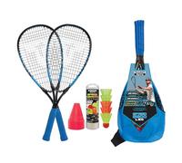 Talbot-Torro Set de Speed Badminton 6600 LED, Juego Completo con 2 Raquetas de Aluminio de 58,5 cm, 5 Volantes, Incluye Bolas LED para Jugar en la Oscuridad y Marcas para el Campo, 490119