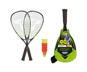 Talbot-Torro Speedbadminton Set Speed 5500 | 2 Raquetas Aluminio 56,5 cm | 6 Speeder (4 Racer, 2 Starter) | Mochila Sling Deportiva | Ideal para Playa y jardín