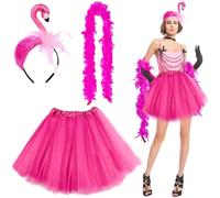 TaleMoon Disfraces de Flamencos para mujer, diadema de flamencos, falda de tul rosa para mujer, boa de plumas rosa, accesorios de disfraces de animales para fiestas de disfraces de carnaval de mujer