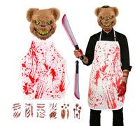 TaleMoon Disfraz de Oso Sangrienta,Mascara de Oso Sangriento,Machete,Delantal,Pegatinas de Manchas de Sangre,Disfraces de Halloween,Disfraz de Terror para Fiesta Cosplay Adulto