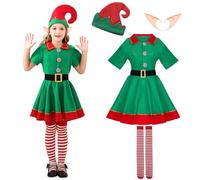 TaleMoon Disfraz Elfo Niño y Mujer, Orejas y Gorro Elfo, Medias y Vestido Elfo Mujer, Carnaval de Navidad para Adultos y Niños (150)